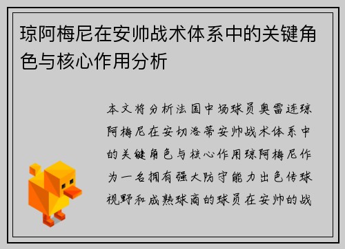 琼阿梅尼在安帅战术体系中的关键角色与核心作用分析 琼阿梅尼在安帅战术体系中的关键角色与核心作用分析